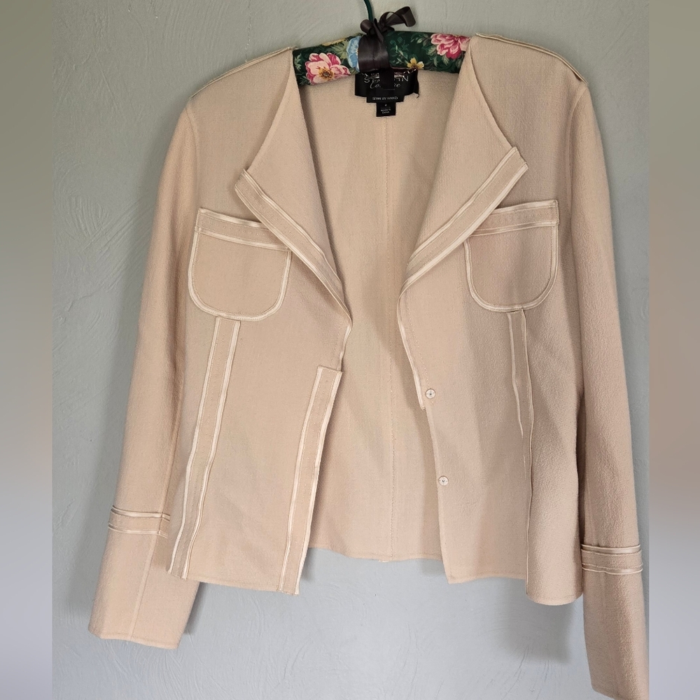 St. John Couture• Vintage Wool Elegant Cream Women's Blazer & Dress Set. Sz 4/6 - Picture 11 of 16